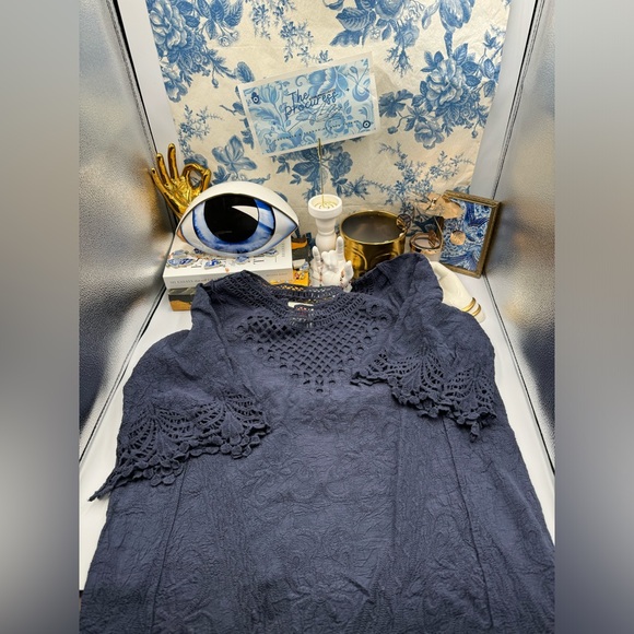 🆕 FARM Rio 🧿 NWOT Navy Blue Crochet Tunic Dress, Sz M - Picture 13 of 16